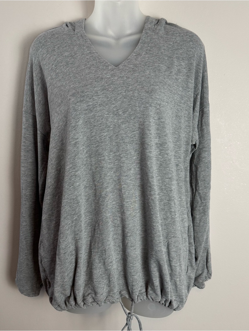 J Jill Pima Cotton Blend Grey Cinch Waist Long Sleeve Hooded Top Size L